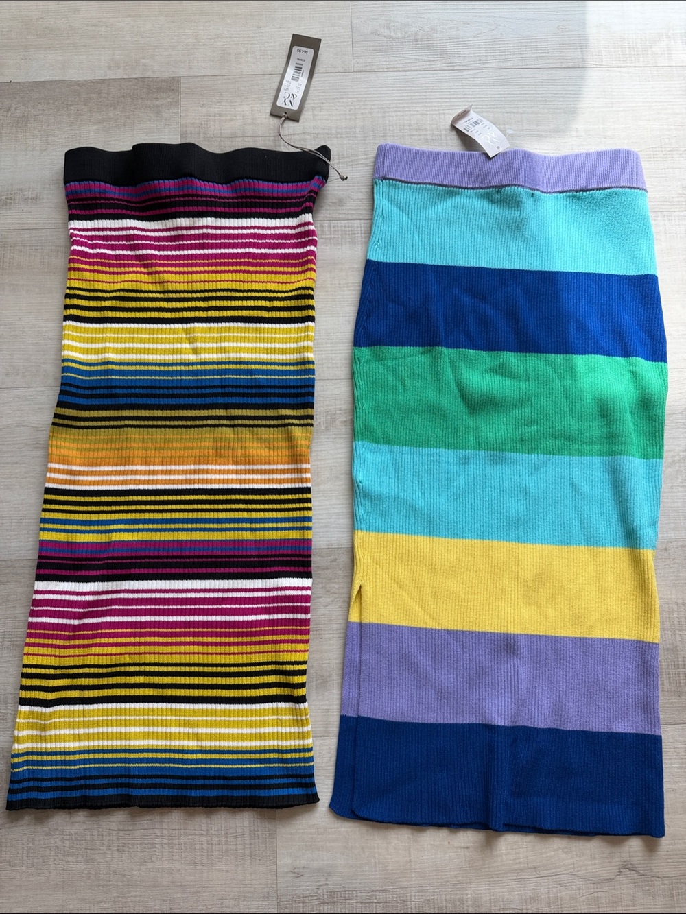 New York & Company Bright Multicolor Striped Midi Skirt Duo